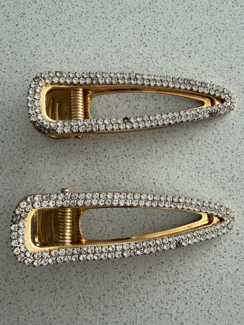 Gold Tone Rhinestone Hair Clip Set Sparkly Statement Barrettes